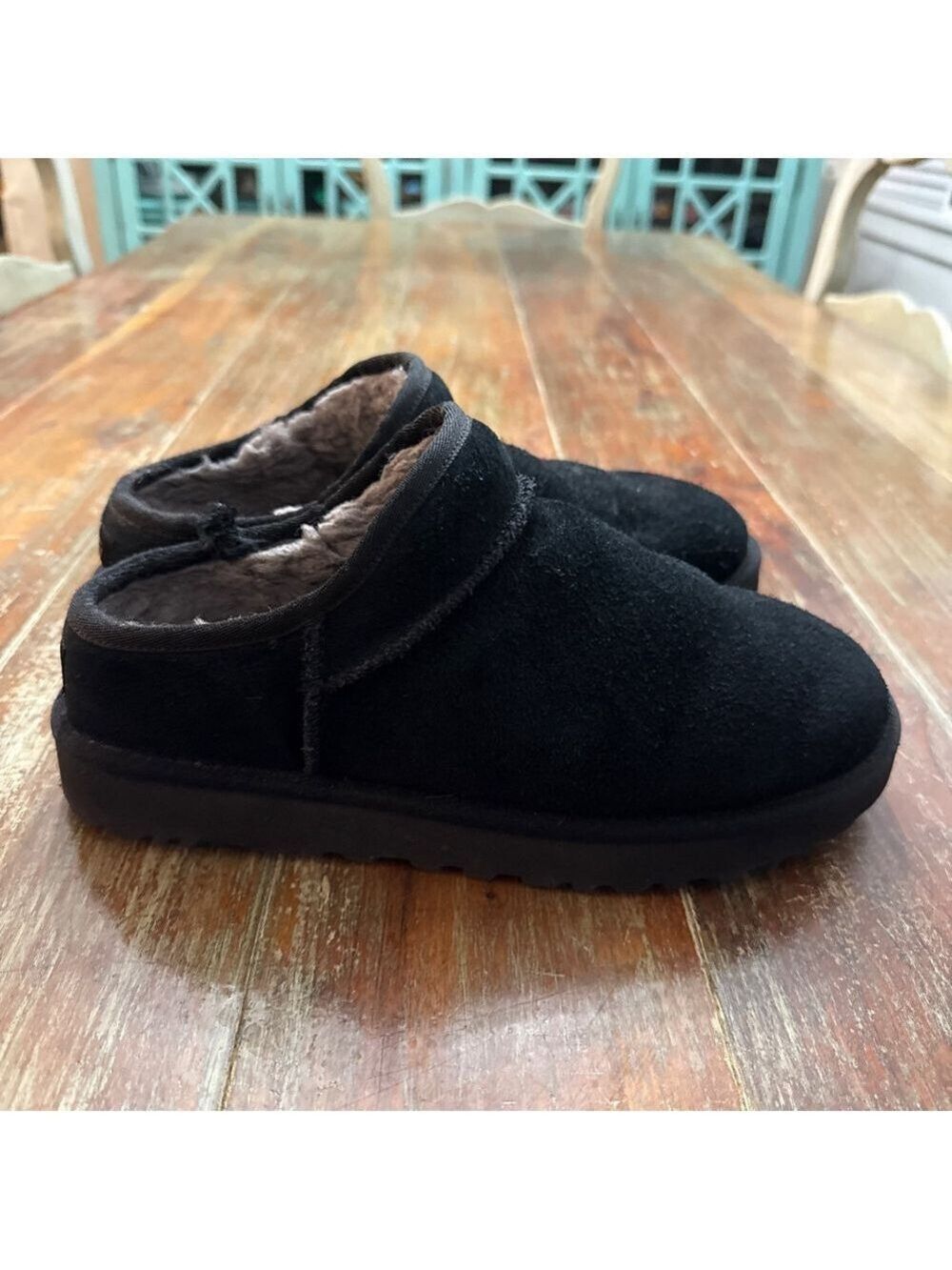 UGG Black Suede Shearling Lined Clog Slippers Size 9 - Picture 3 of 10